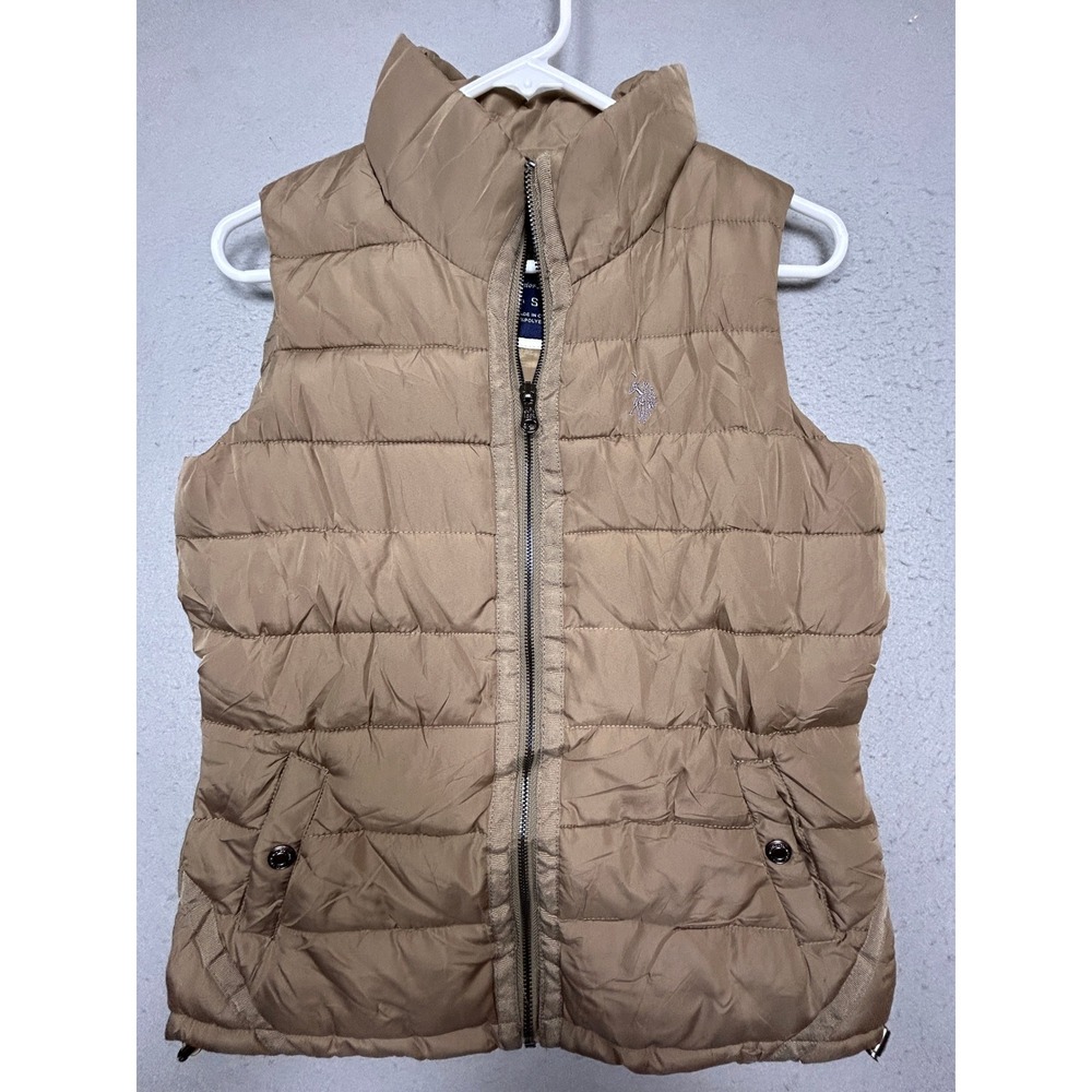 U.S. Polo Assn. Puffer Vest 100% Polyester Tan Brown Small Womens